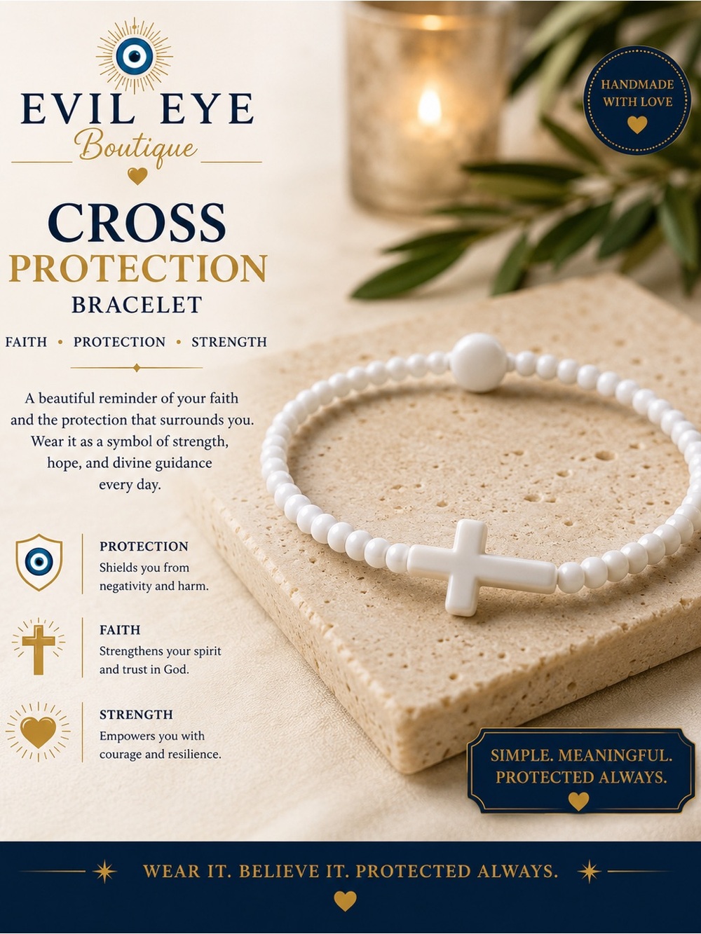 Evil Eye Boutique White Cross Protection Bracelet